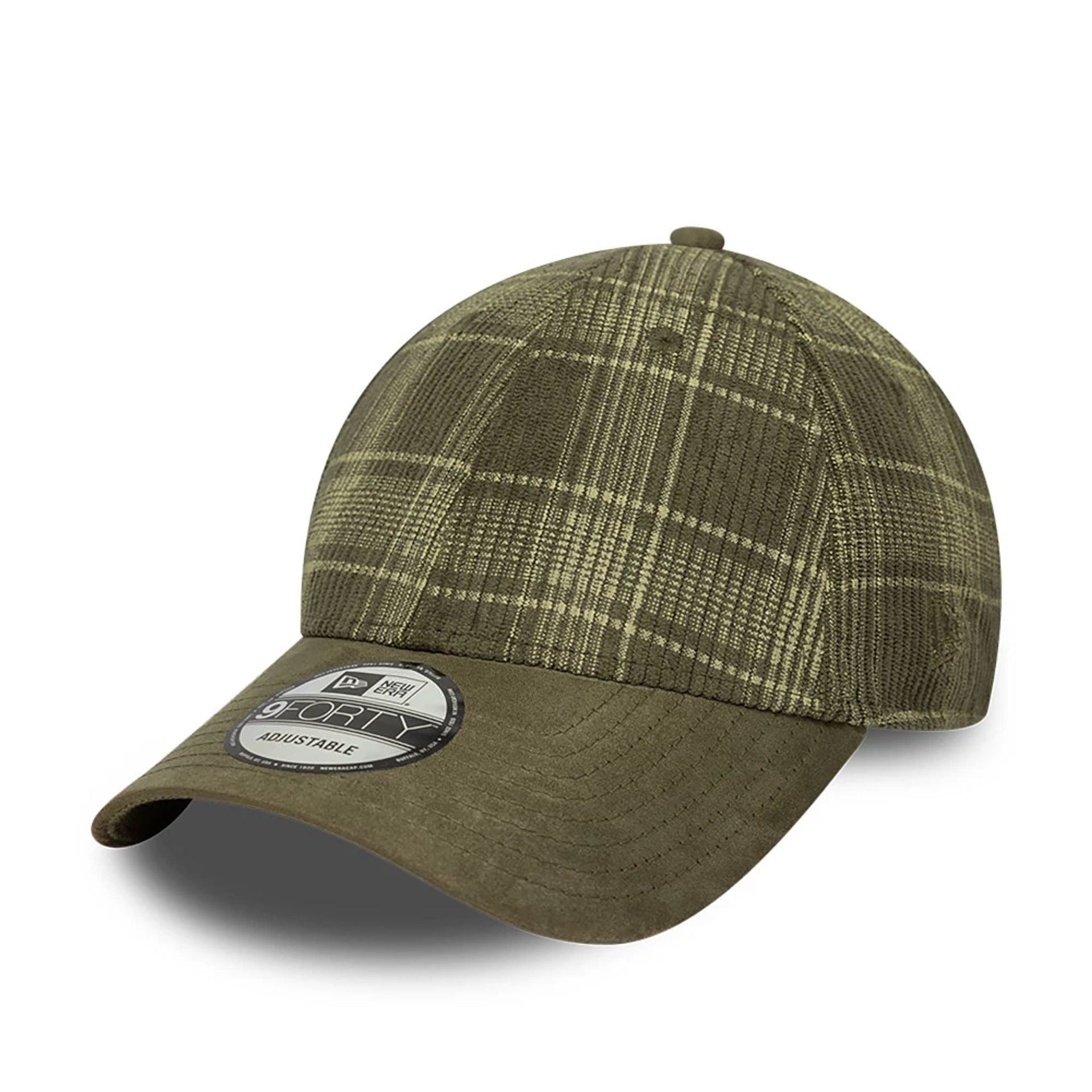 This is a New Era Cord Plaid Dark Green 9FORTY Adjustable Cap 1