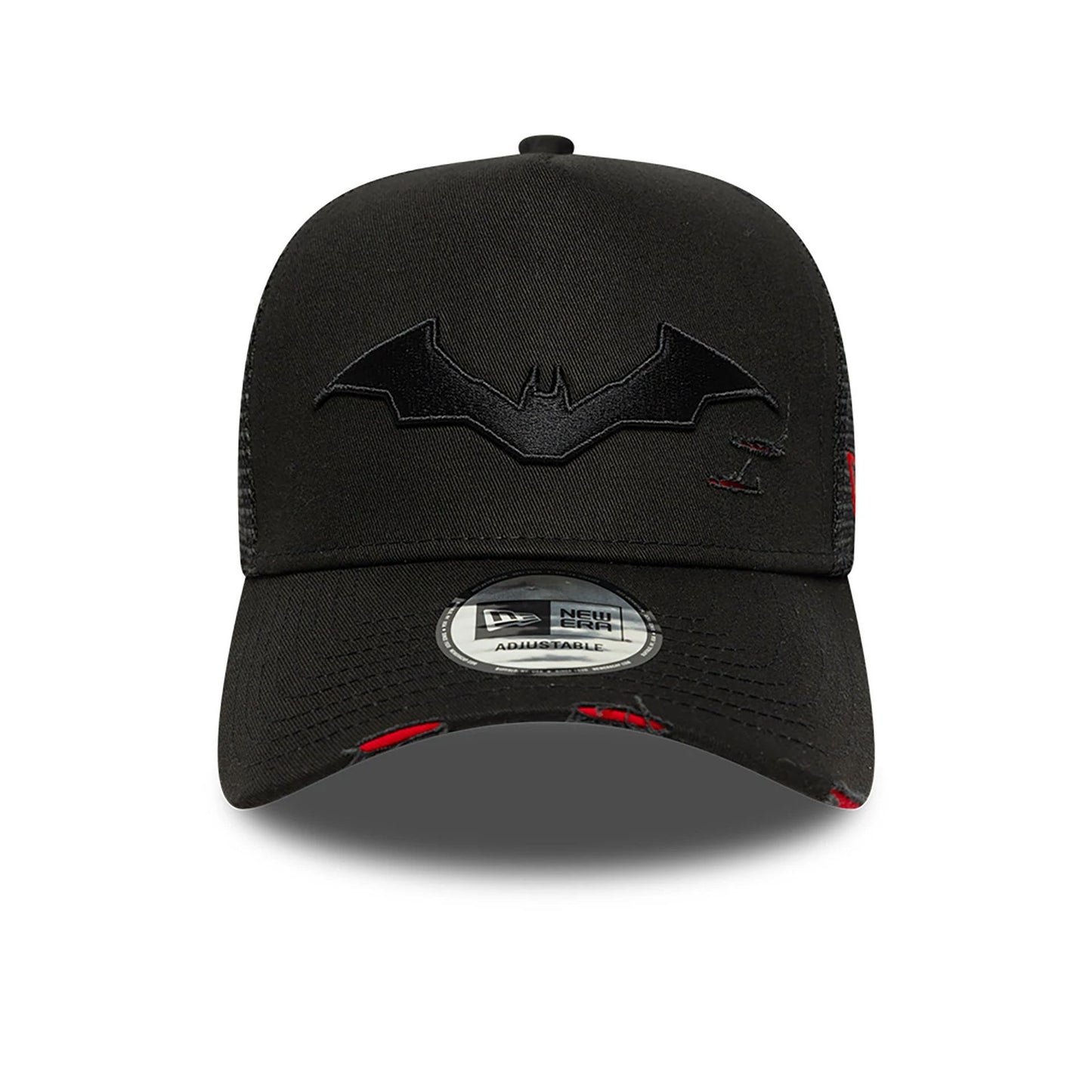 This is a Batman Distressed Black 9FORTY E-Frame Trucker Adjustable Cap 2