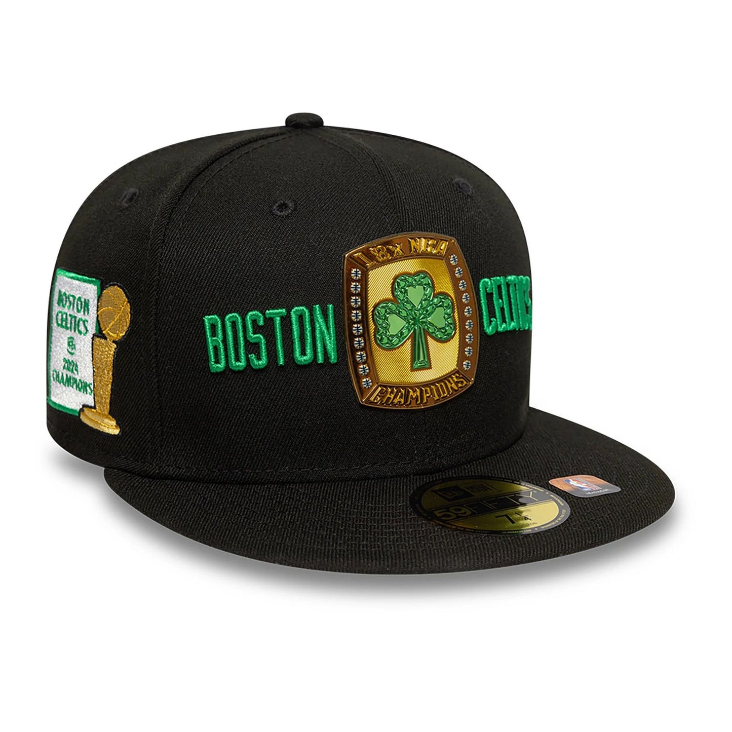 This is a Boston Celtics 18X Champions Black 59FIFTY Fitted Cap 1