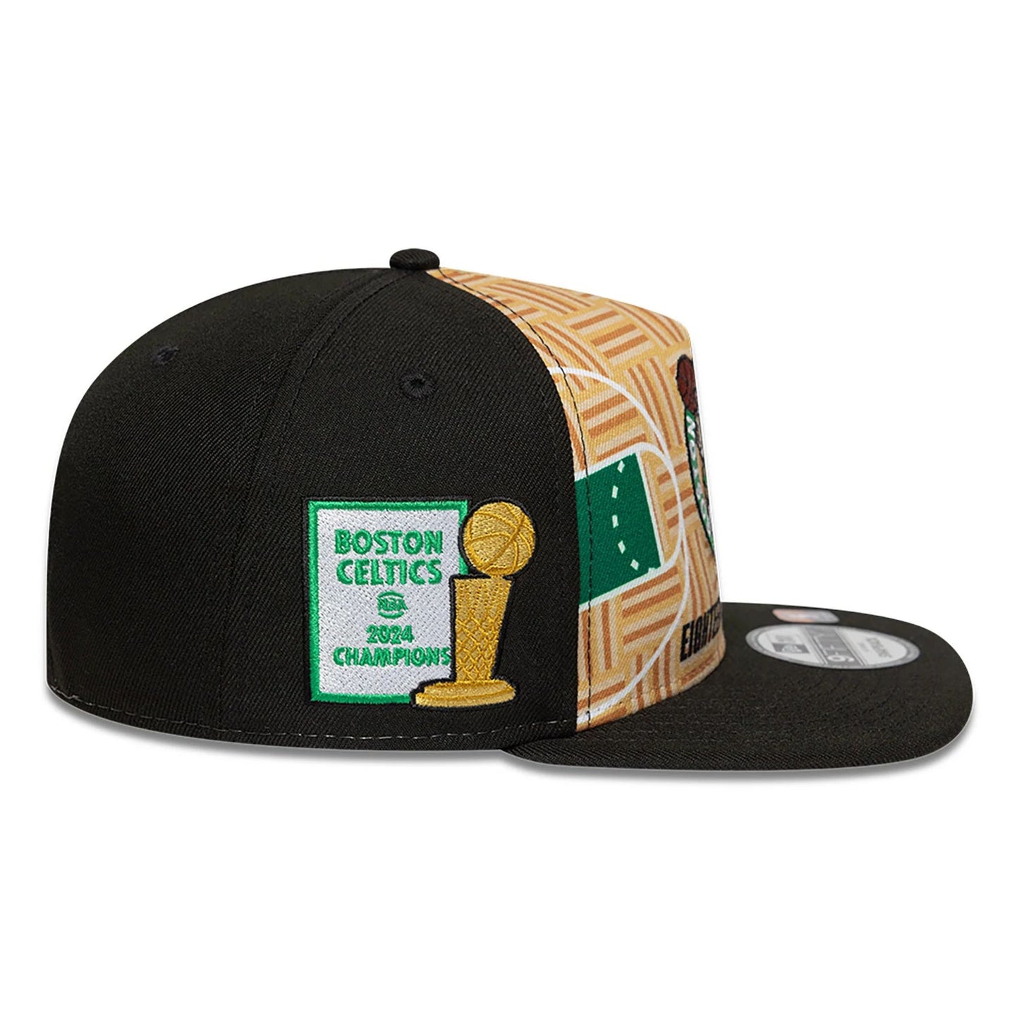 This is a Boston Celtics 18X Champions Black 9FIFTY A-Frame Adjustable Cap 6