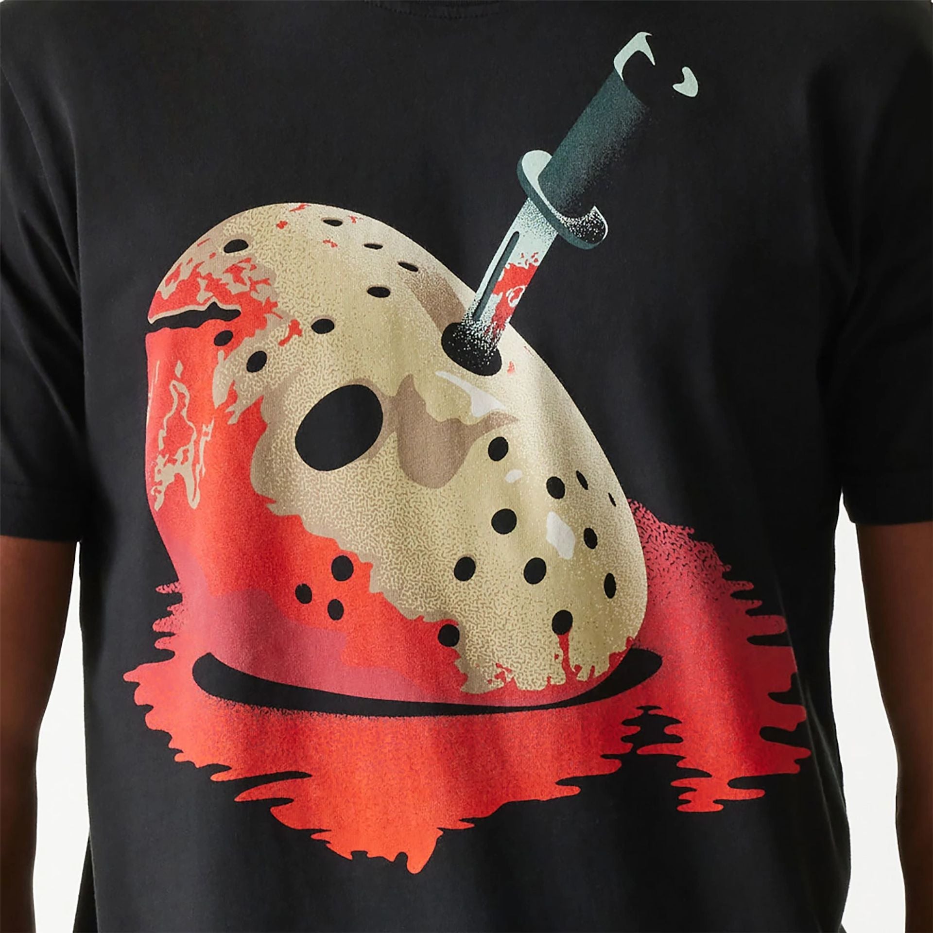 The Male model is wearing Friday The 13TH Halloween Horror Black T-Shirt 4