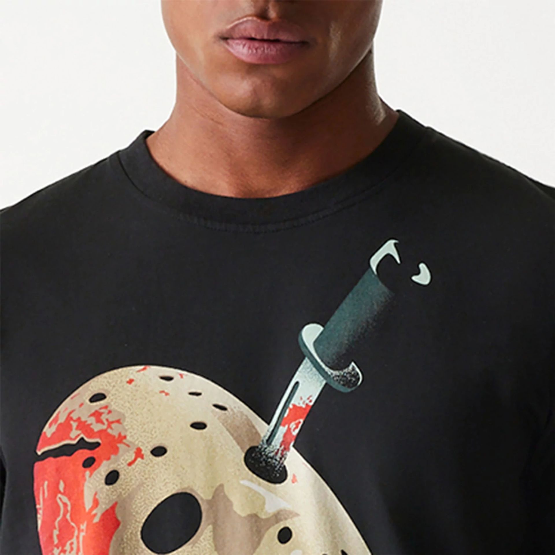 The Male model is wearing Friday The 13TH Halloween Horror Black T-Shirt 6