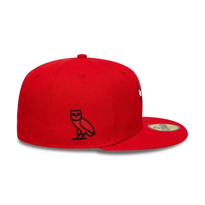 This is a Chicago Bulls OVO x NBA 2024 Red 59FIFTY Fitted Cap 6