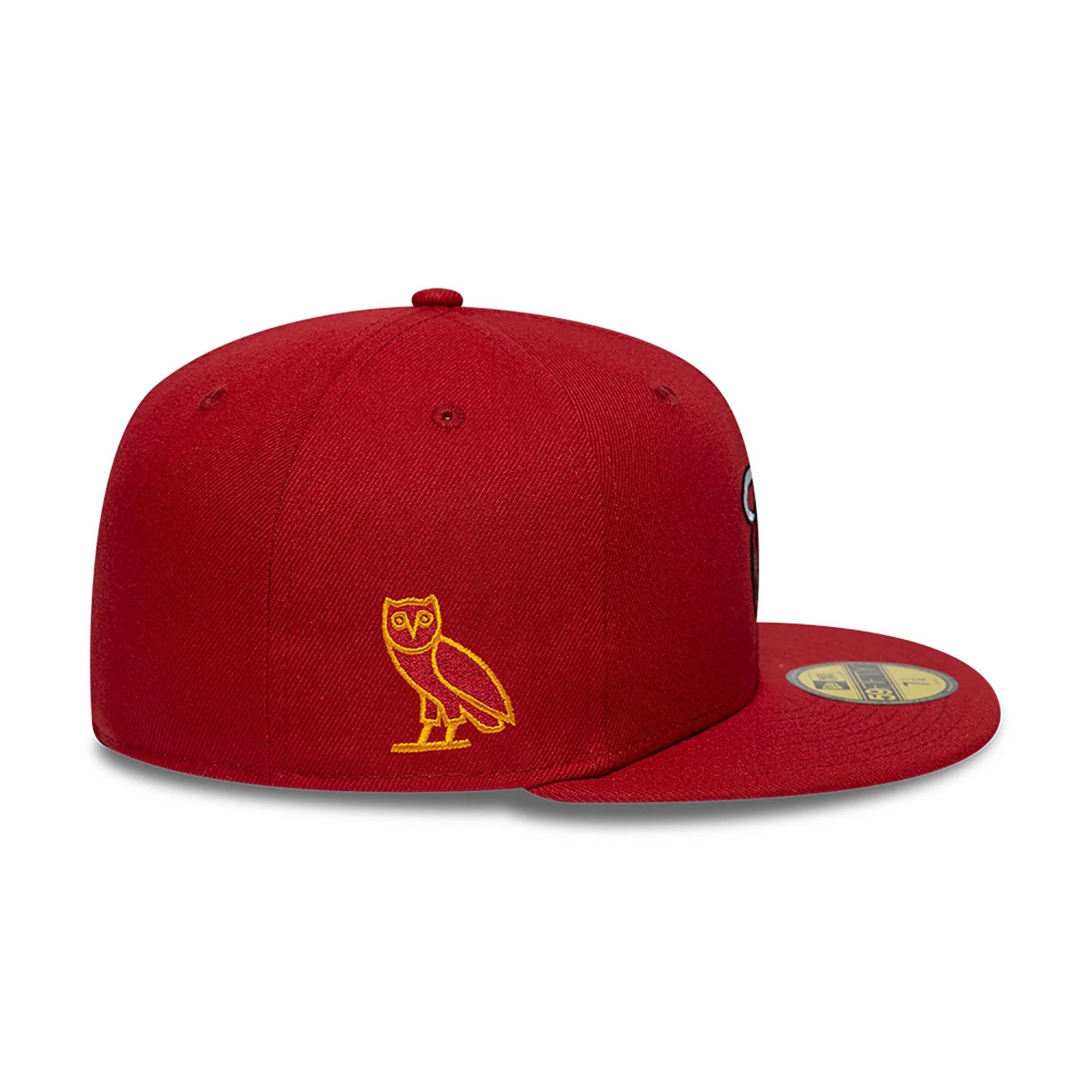 This is a Miami Heat OVO x NBA 2024 Dark Red 59FIFTY Fitted Cap 6