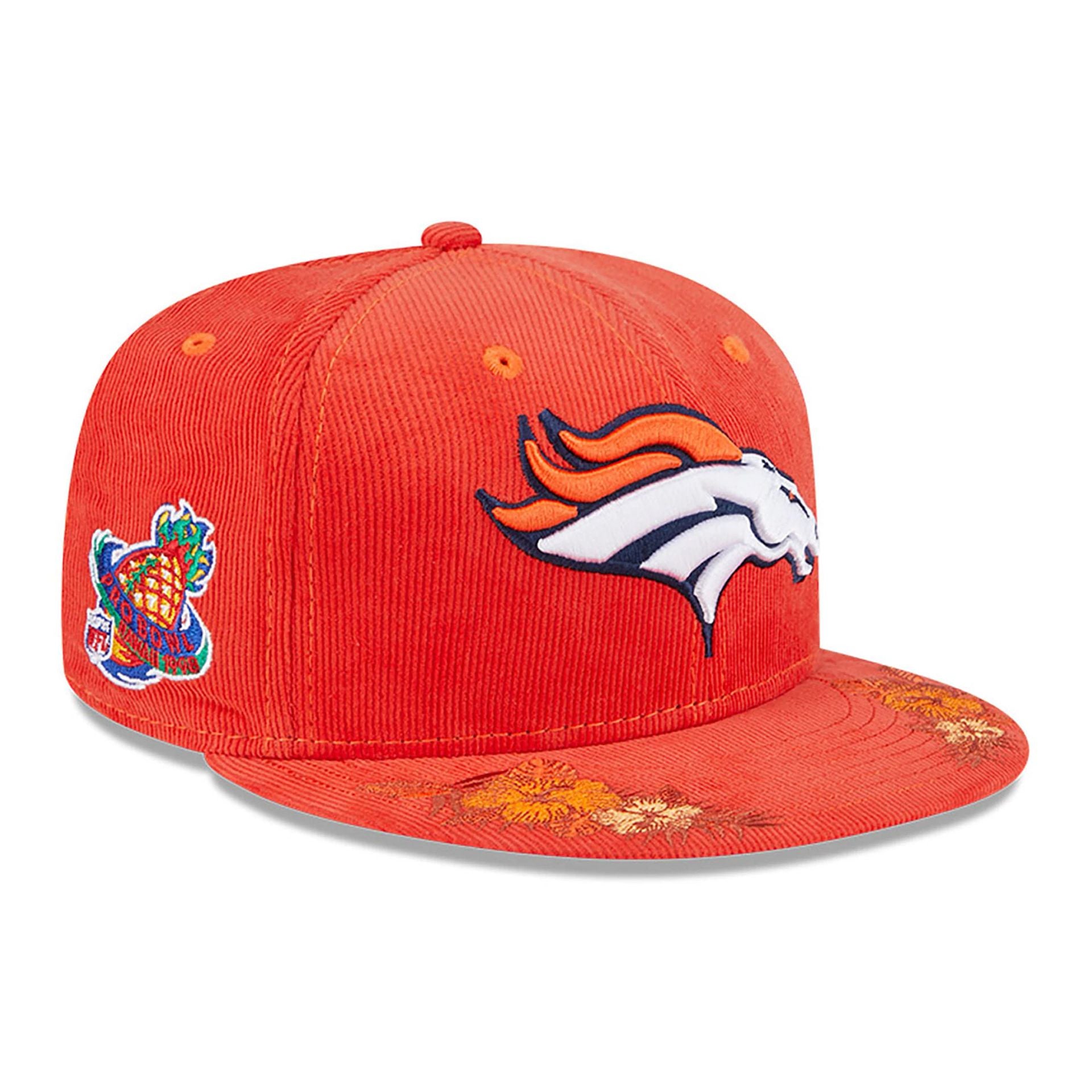 This is a Denver Broncos Floral Cord Orange 59FIFTY Fitted Cap 1