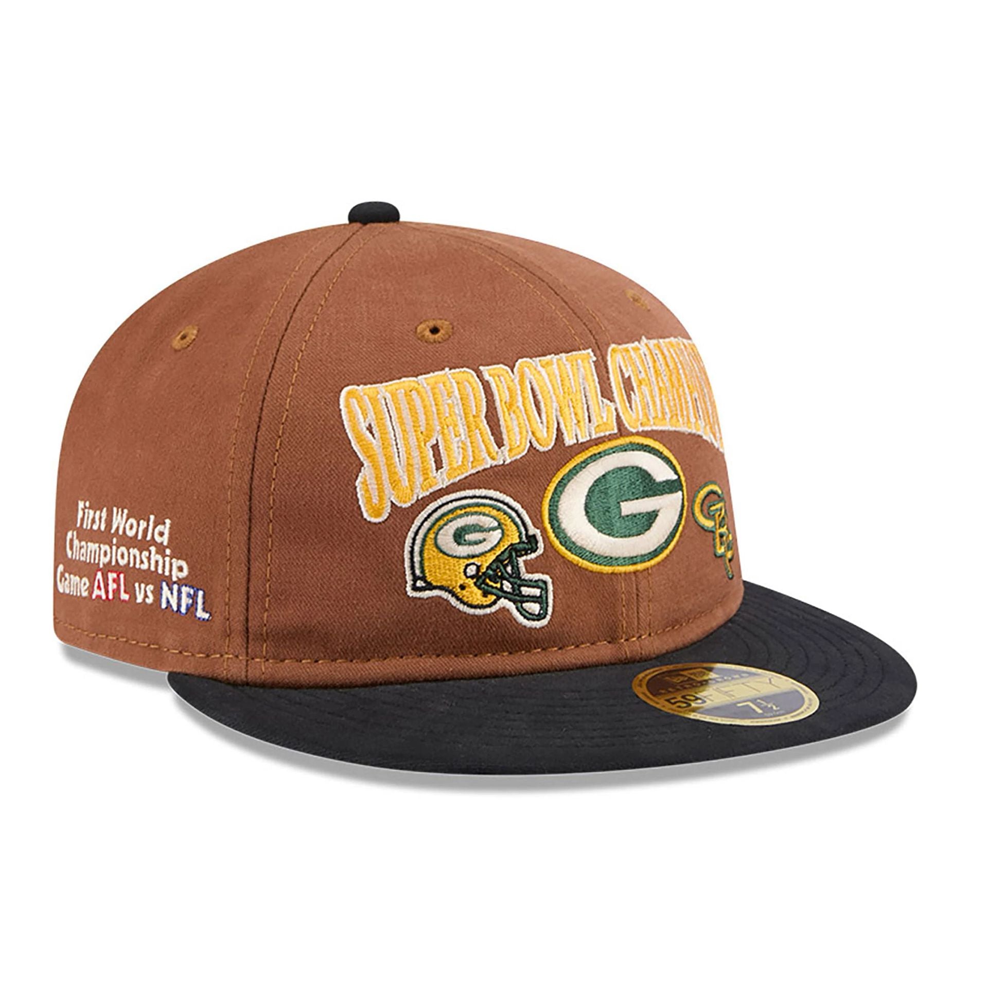 This is a Green Bay Packers NFL Champions Dark Beige Retro Crown 59FIFTY Fitted Cap 1