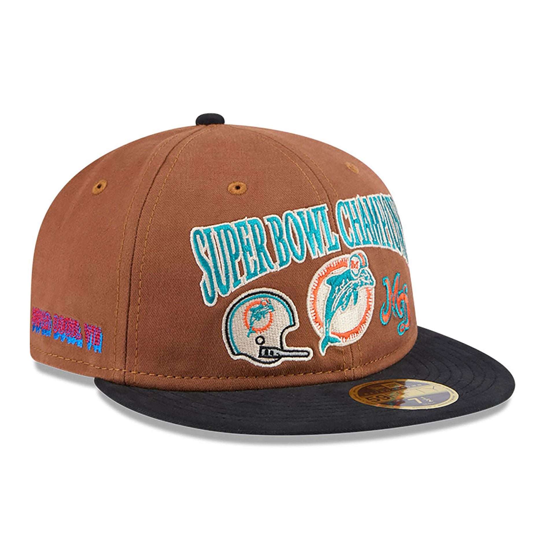 This is a Miami Dolphins NFL Champions Dark Beige Retro Crown 59FIFTY Fitted Cap 1