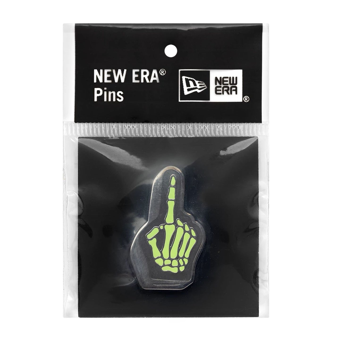 This is a New Era Halloween Skeleton Hand Green Pin Badge 3