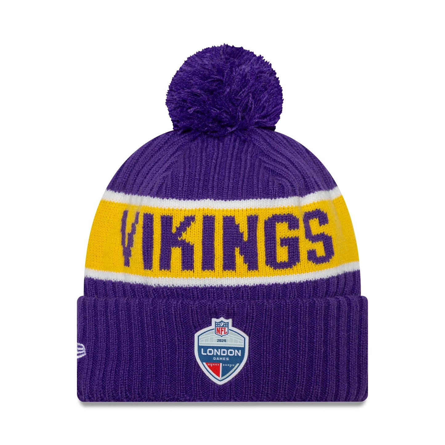 This is a Minnesota Vikings NFL International Series Games London 2024 Purple Sportknit Beanie Hat 2