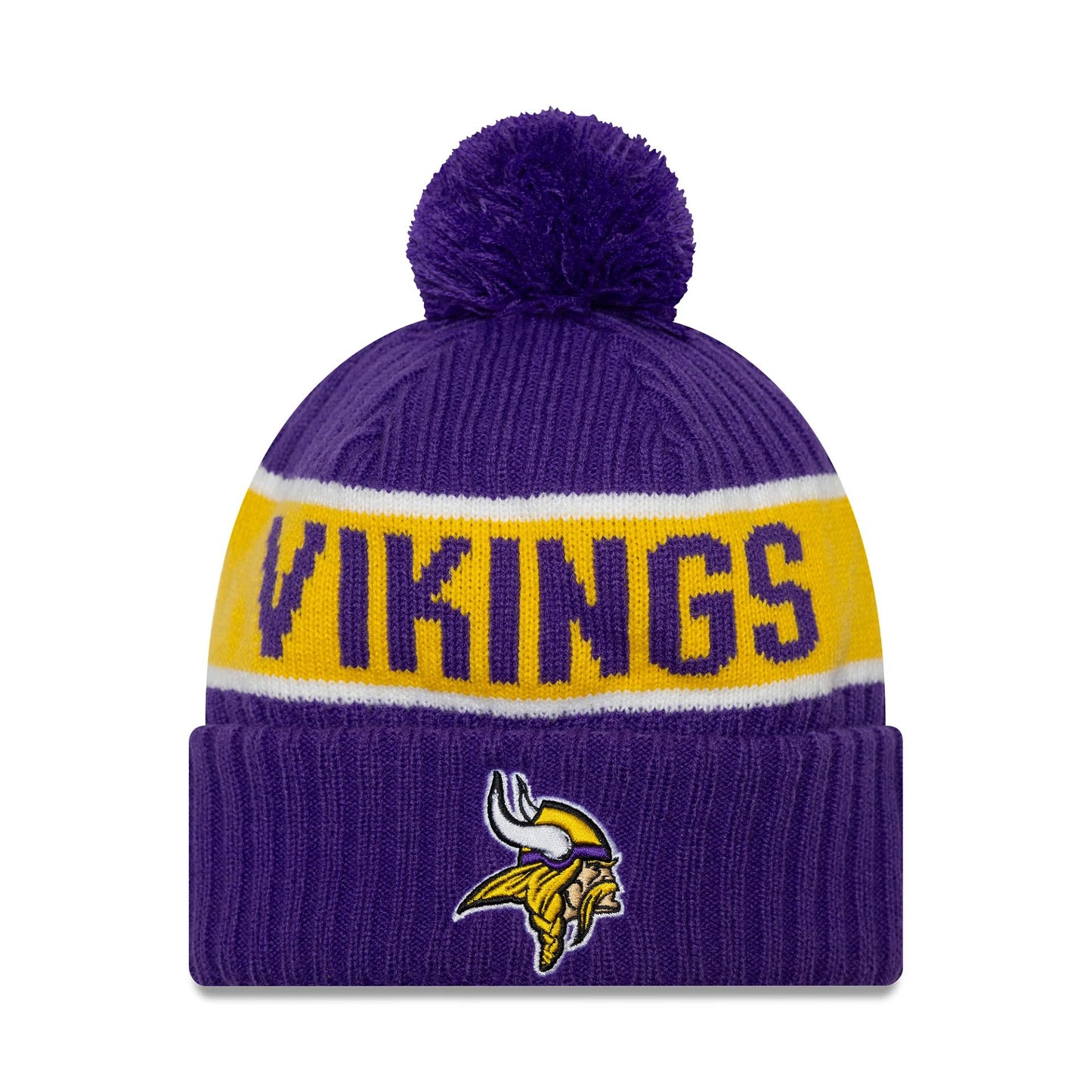 This is a Minnesota Vikings NFL International Series Games London 2024 Purple Sportknit Beanie Hat 1