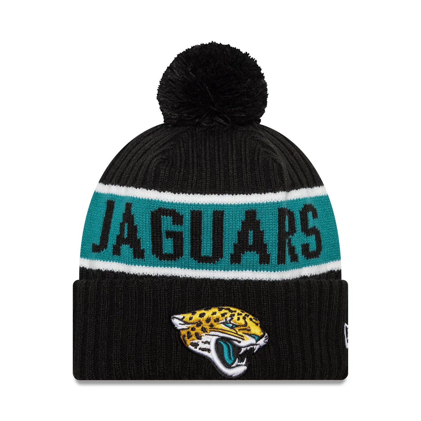 This is a Jacksonville Jaguars NFL International Series Games London 2024 Black Sportknit Beanie Hat 1