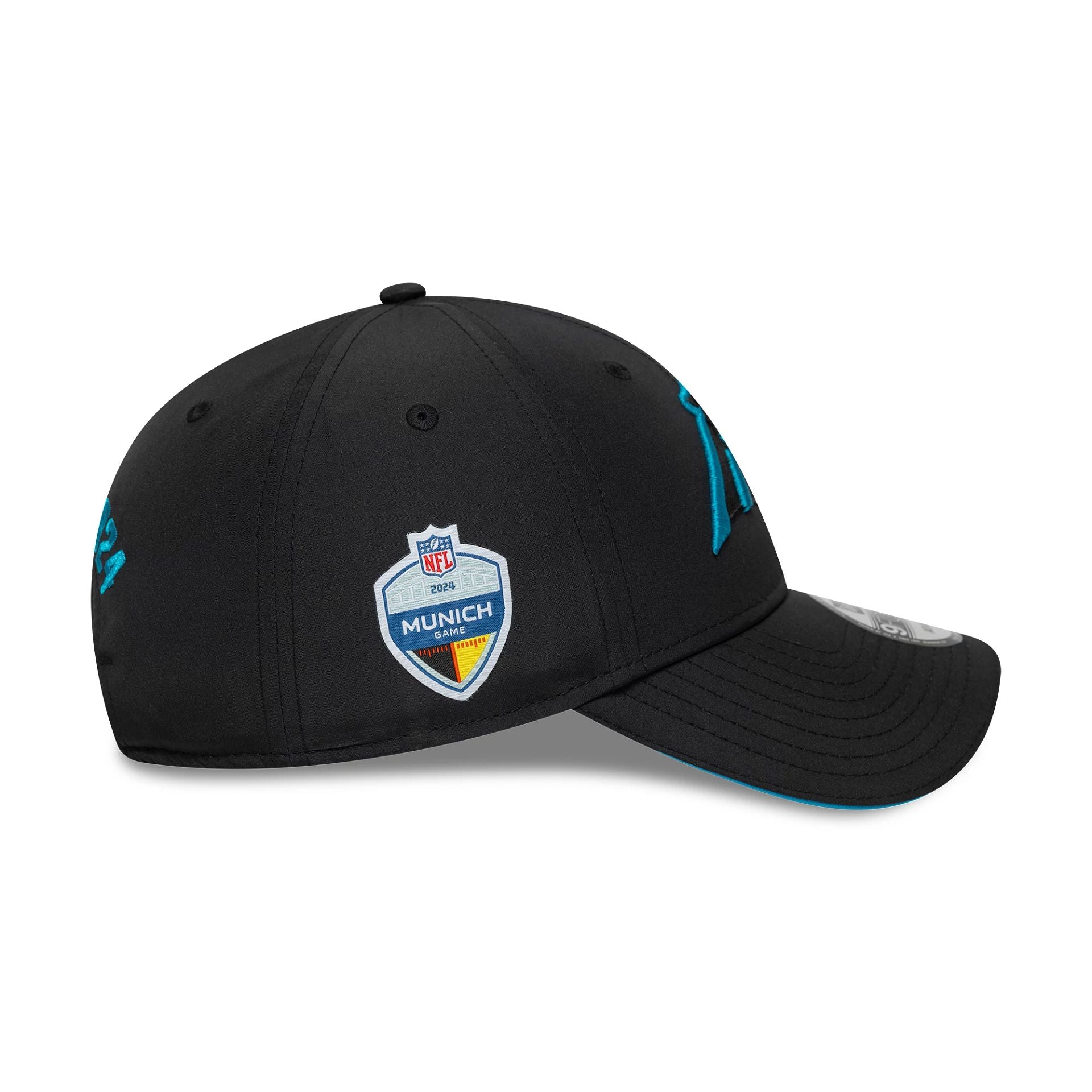 This is a Carolina Panthers NFL International Series Games Munich 2024 Black 9FORTY Adjustable Cap 6