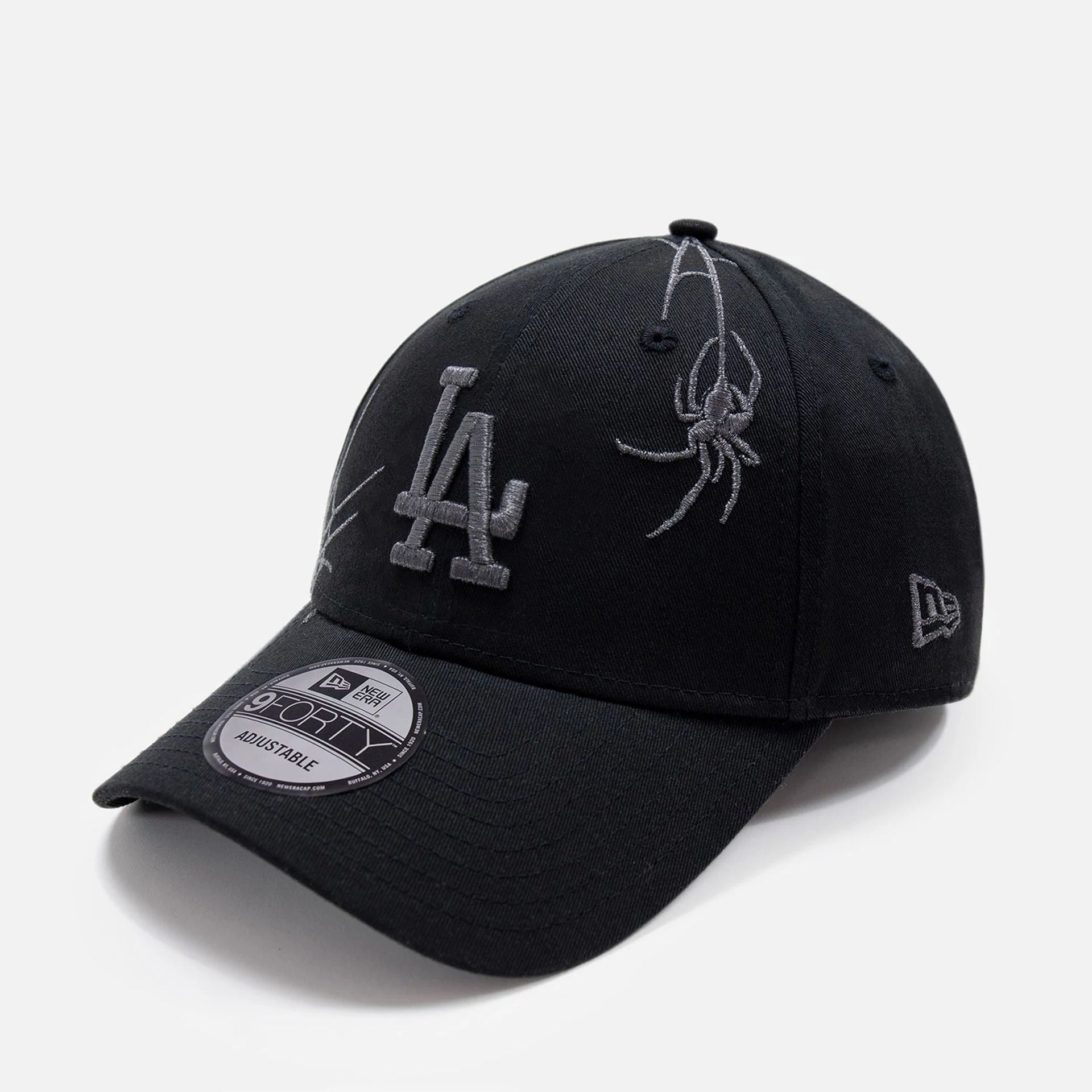 This is a LA Dodgers Halloween Spider Web Black 9FORTY Adjustable Cap 1