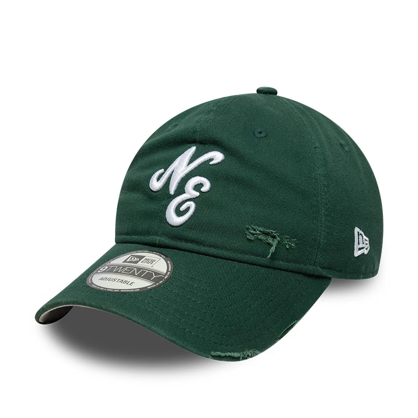 This is a New Era Distressed Dark Green 9TWENTY Adjustable Cap 1