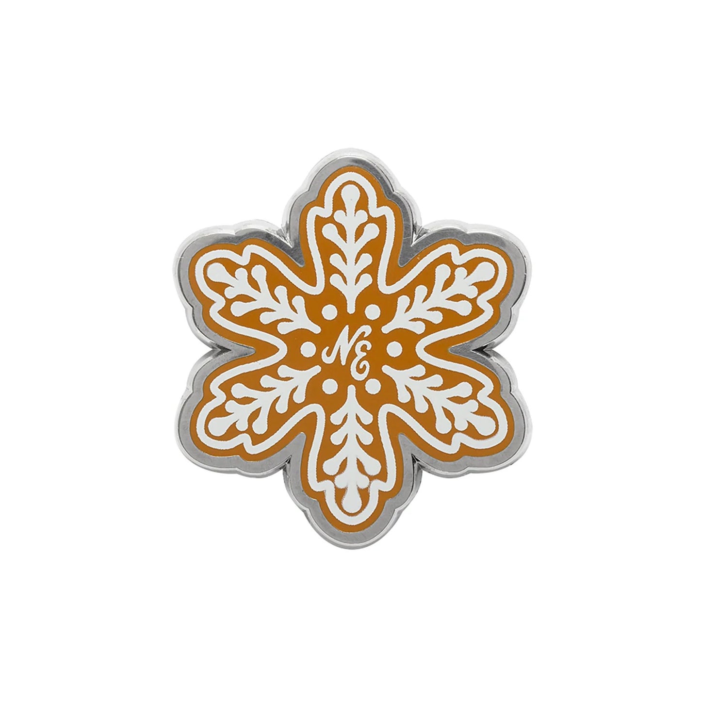 This is a New Era Festive Cookie White Pin Badge 1