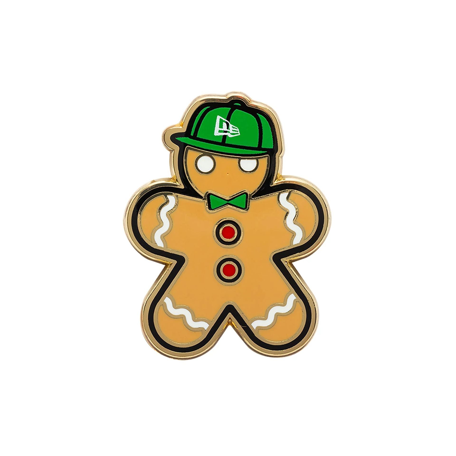 This is a New Era Gingerbread Man Light Brown Pin Badge 1