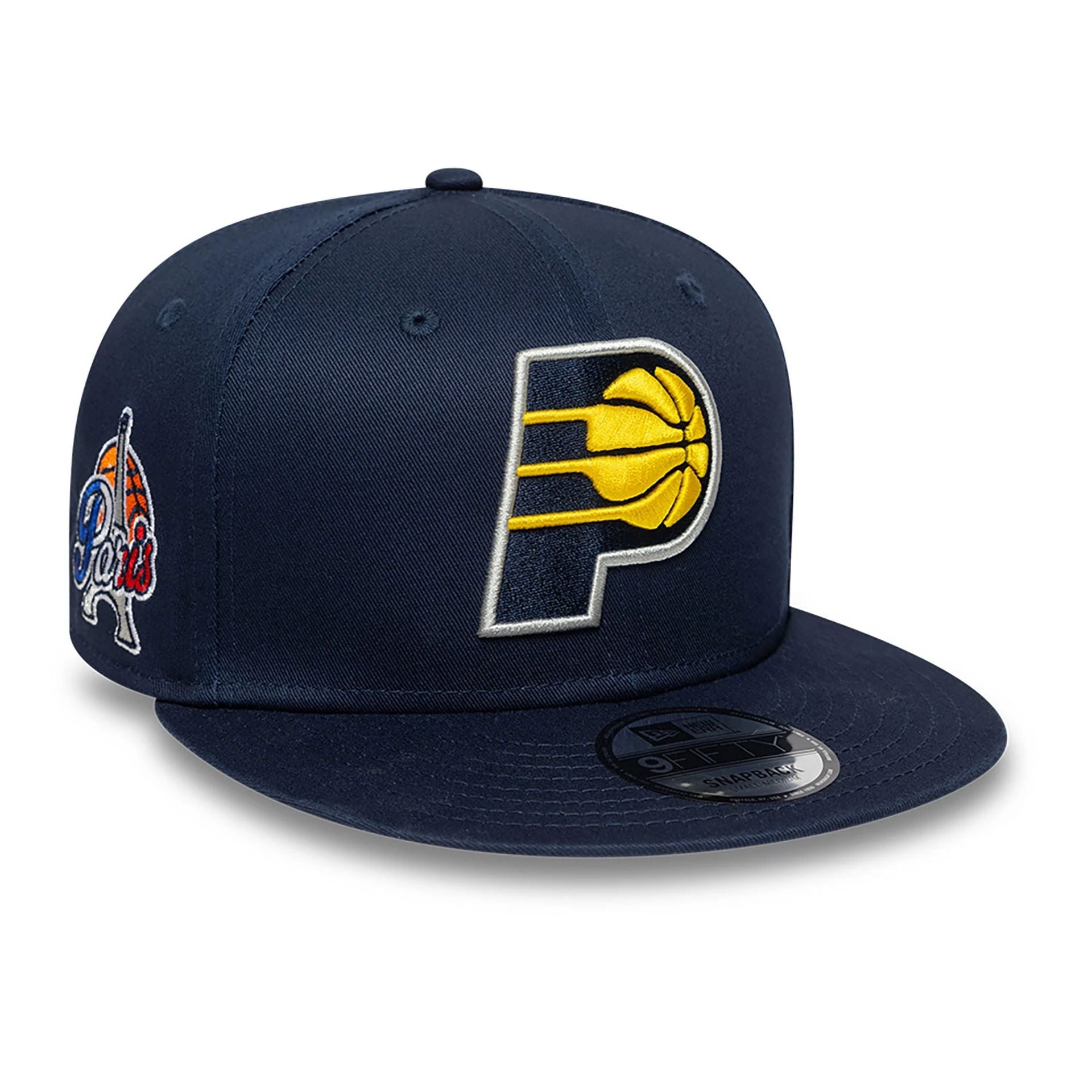 This is a Indiana Pacers NBA Paris Games 2025 Navy 9FIFTY Snapback Cap 1