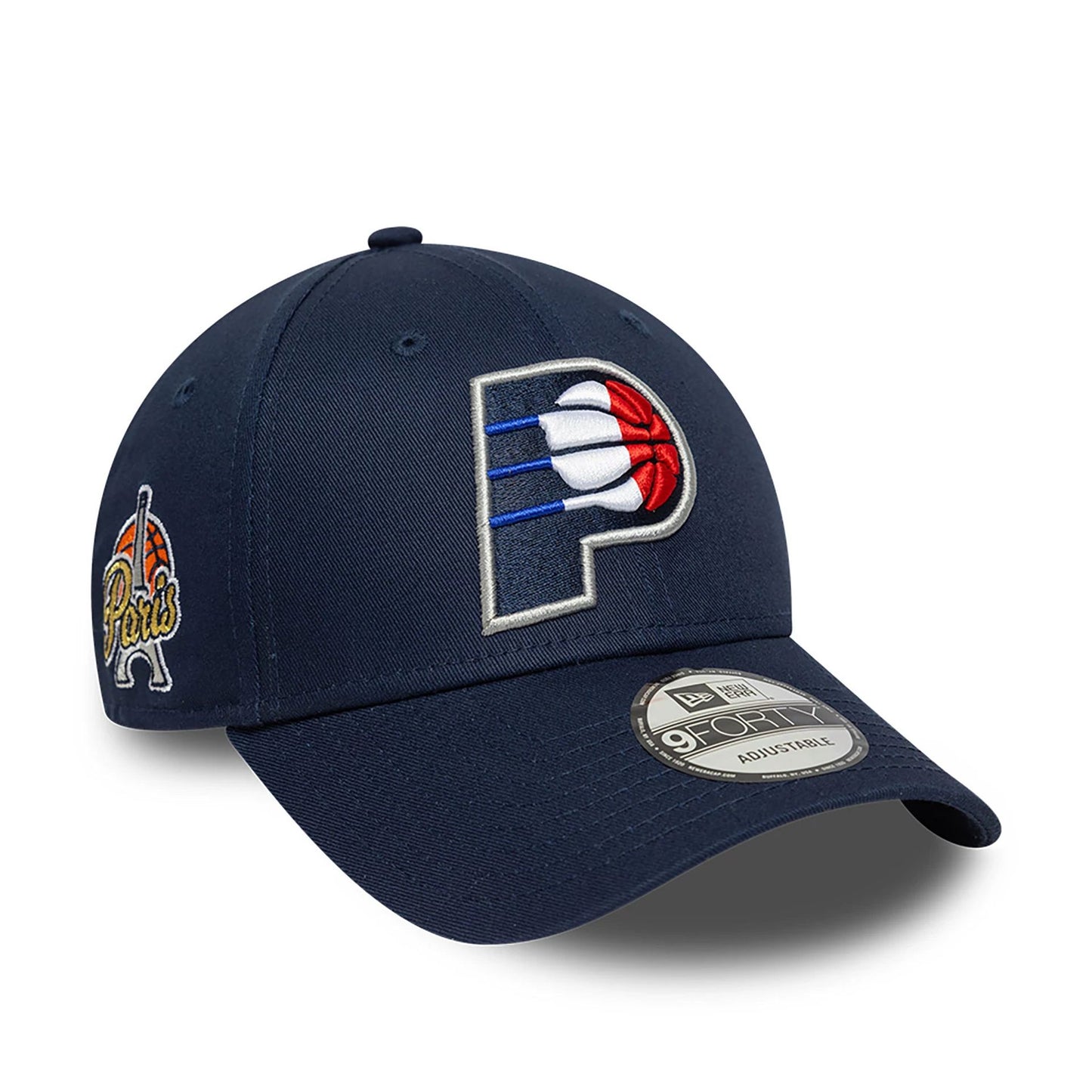 This is a Indiana Pacers NBA Paris Games 2025 Navy 9FORTY Adjustable Cap 1