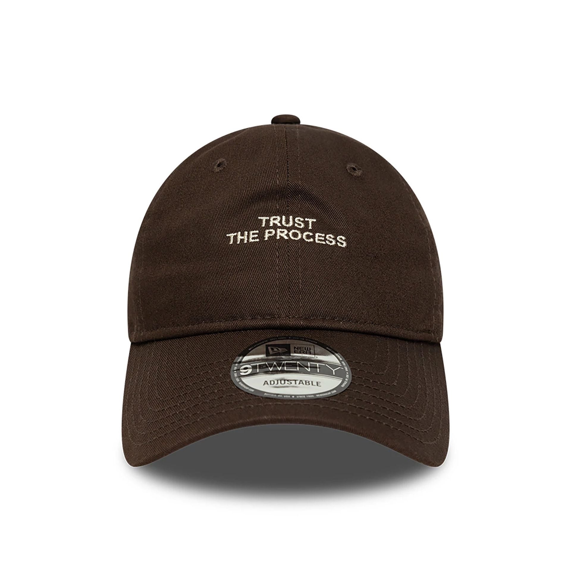 This is a New Era Trust The Process Slogan Dark Brown 9TWENTY Adjustable Cap 2