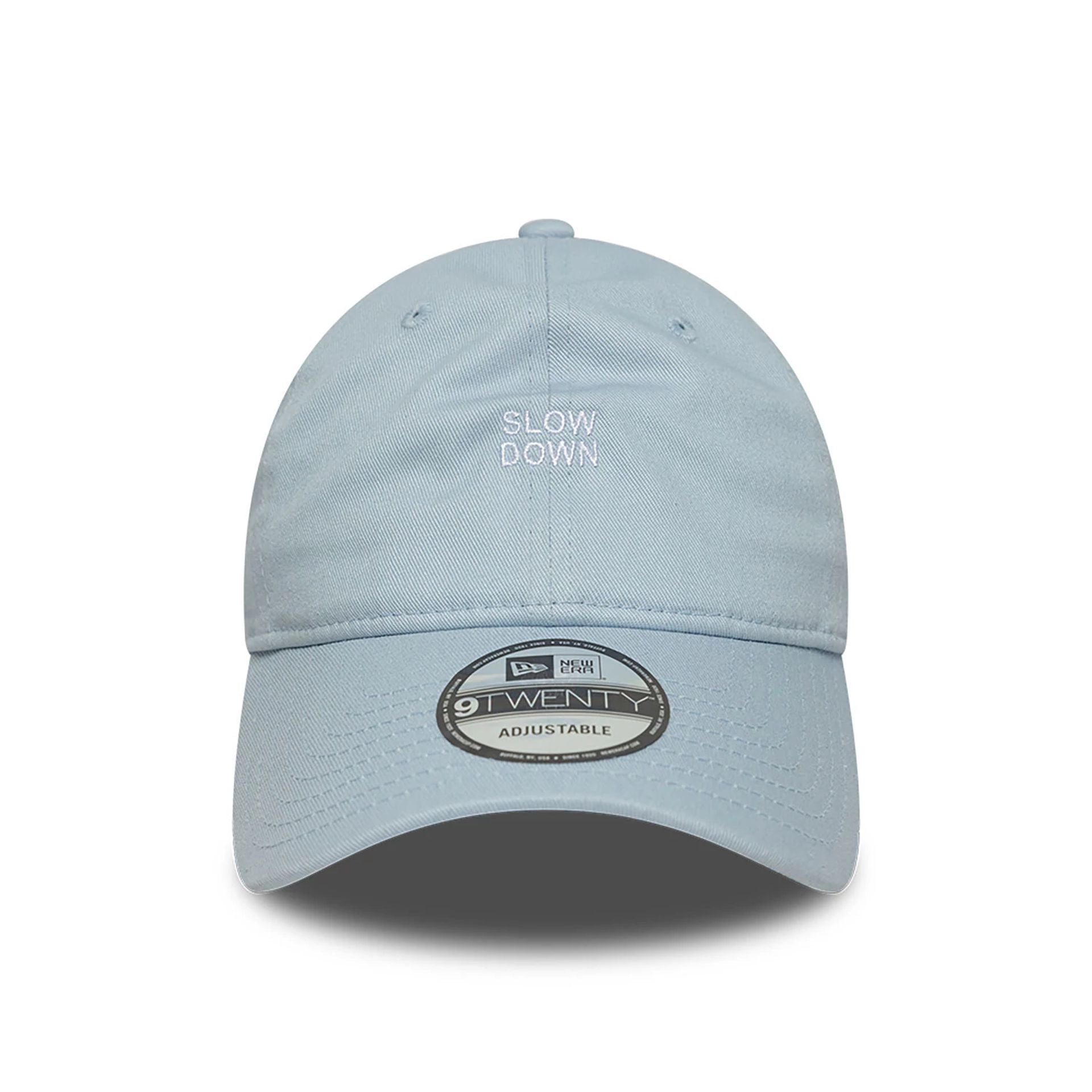 This is a New Era Slow Down Slogan Pastel Blue 9TWENTY Adjustable Cap 2