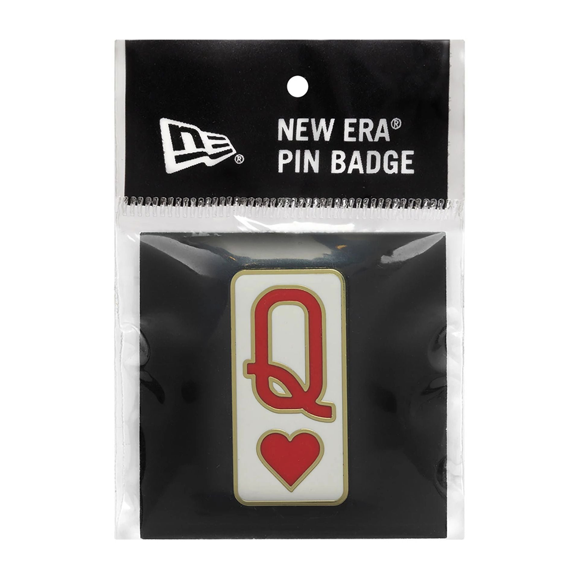 This is a New Era Valentine's Day Queen Of Hearts White Pin Badge 3