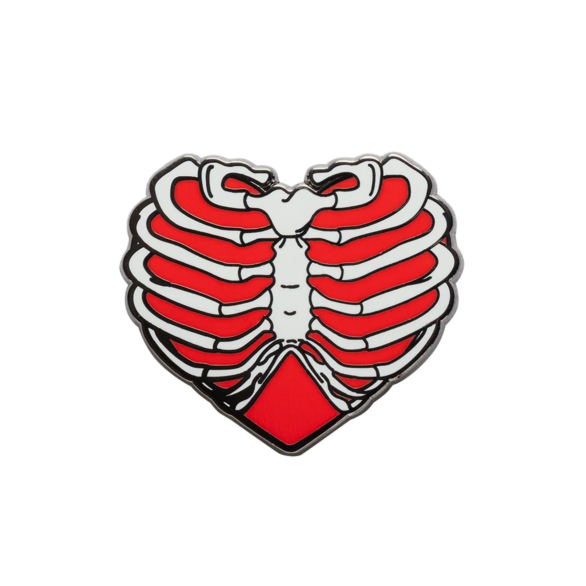 This is a New Era Valentine's Day Heart Rib Cage Red Pin Badge 1