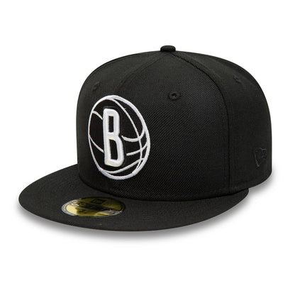 This is a Brooklyn Nets Logo NBA Borough Of Neighbourhoods Black 59FIFTY Fitted Cap 7