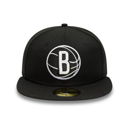 This is a Brooklyn Nets Logo NBA Borough Of Neighbourhoods Black 59FIFTY Fitted Cap 4