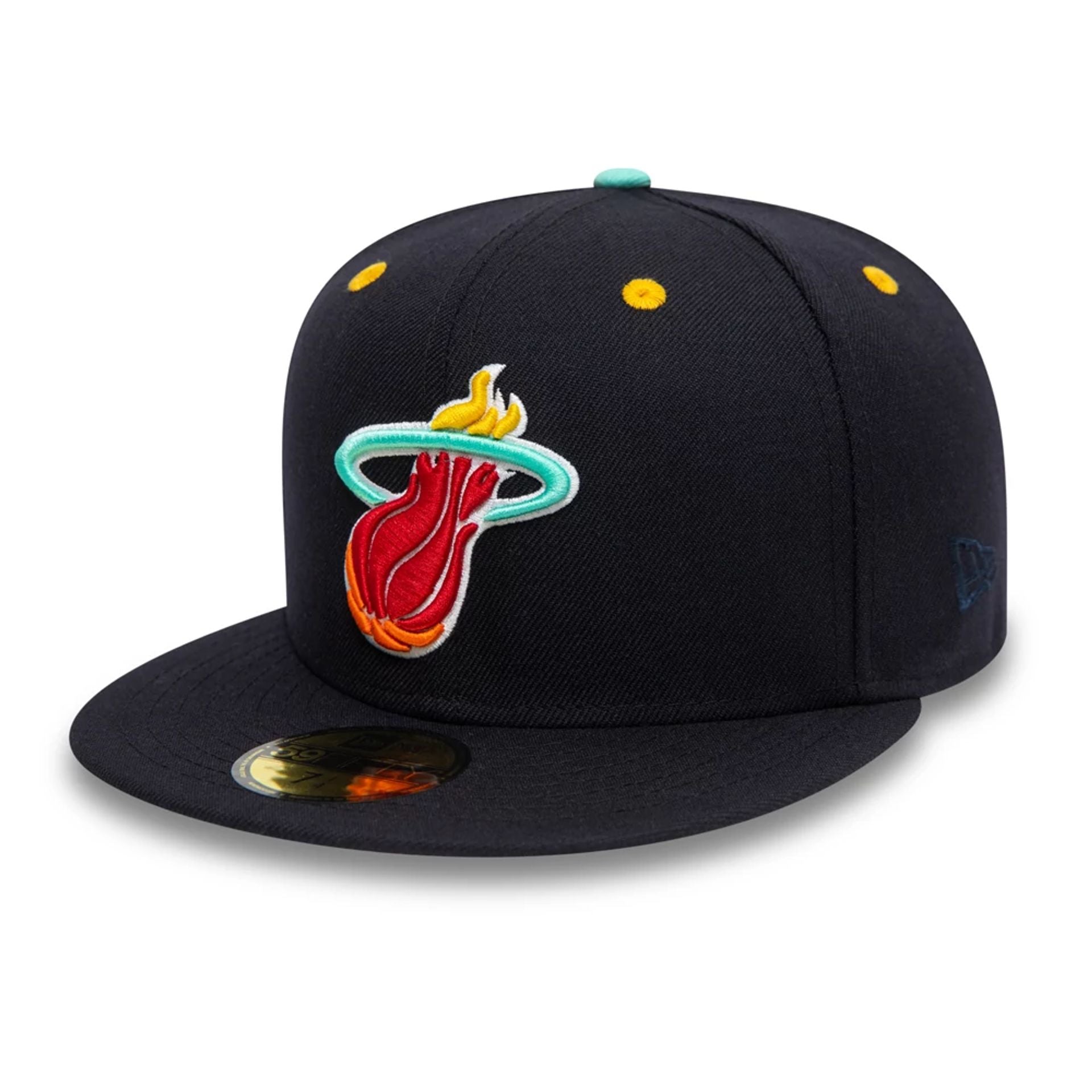 This is a Miami Heat Lava Red Navy 59FIFTY Fitted Cap 1