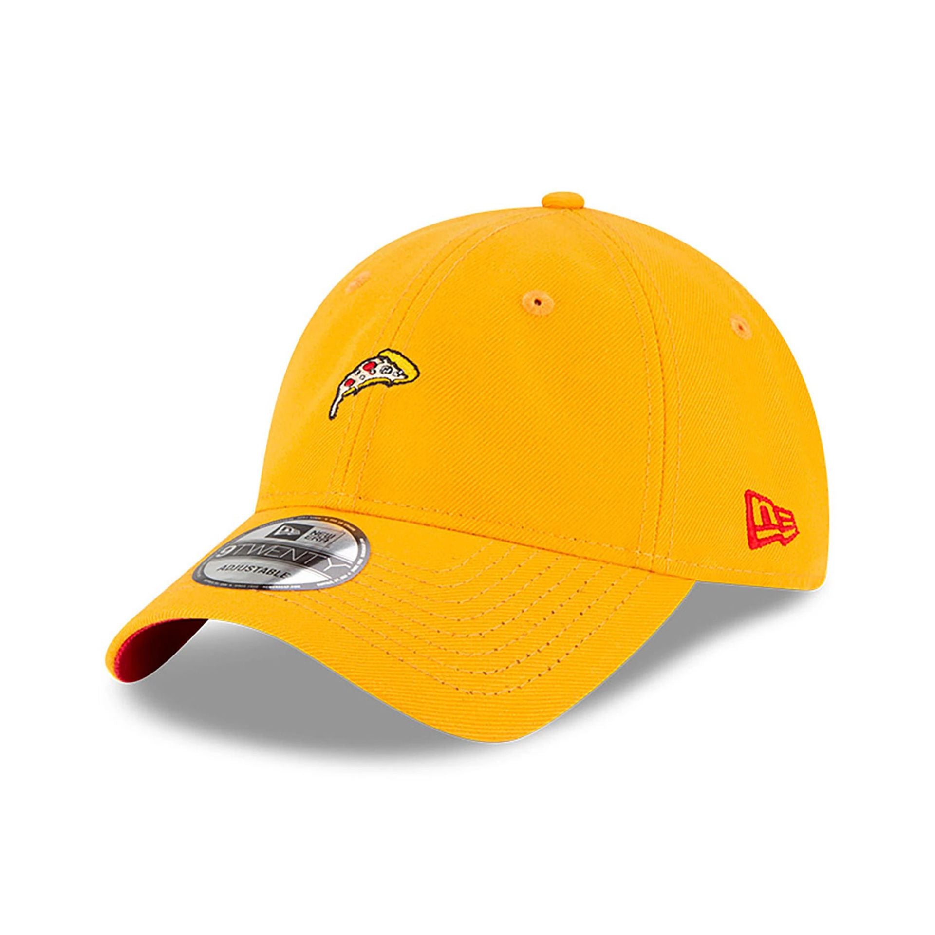 This is a New Era Summer Icon Pizza Slice Yellow 9TWENTY Adjustable Cap 1