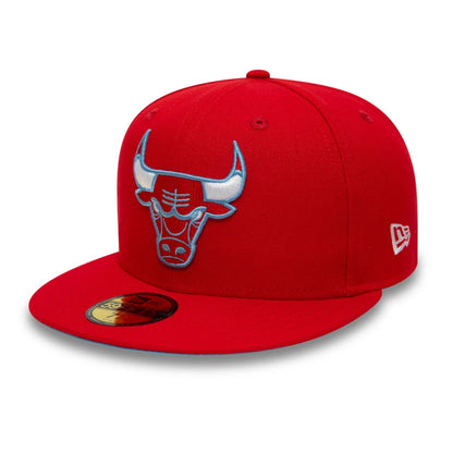 This is a Chicago Bulls NBA In Chi We Trust Red 59FIFTY Fitted Cap 1