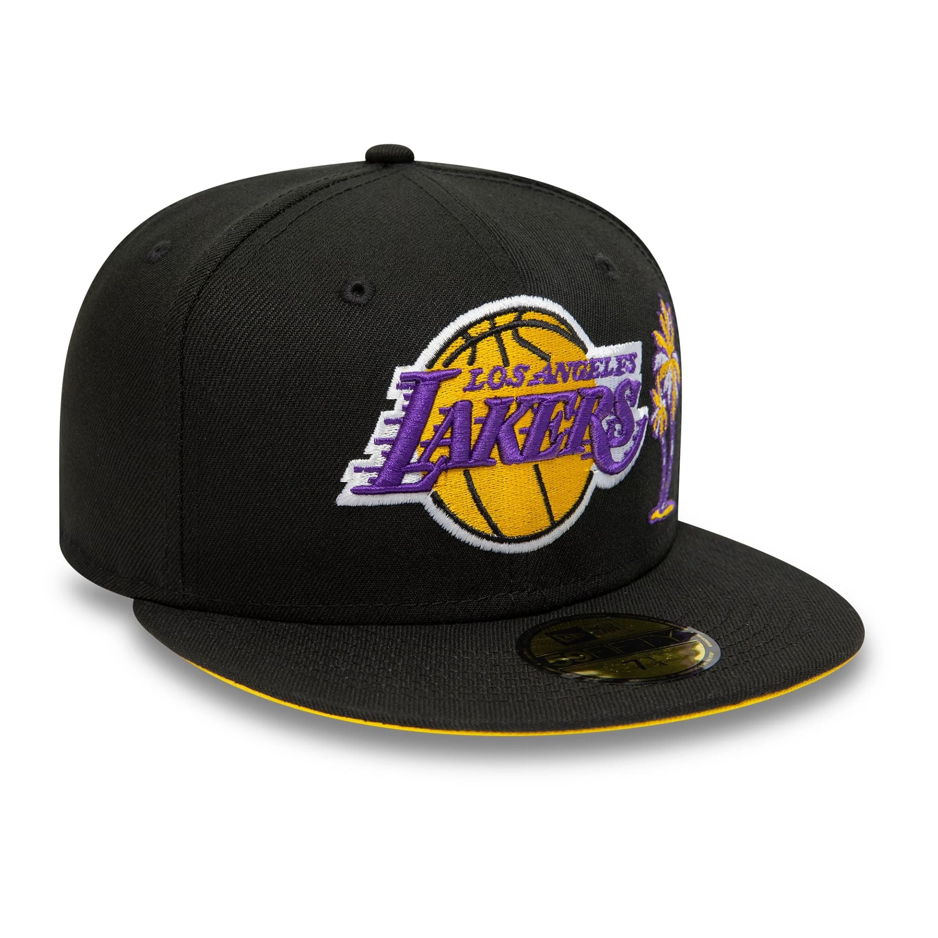 This is a LA Lakers Canary NBA Lakers Legacy Black 59FIFTY Fitted Cap 1