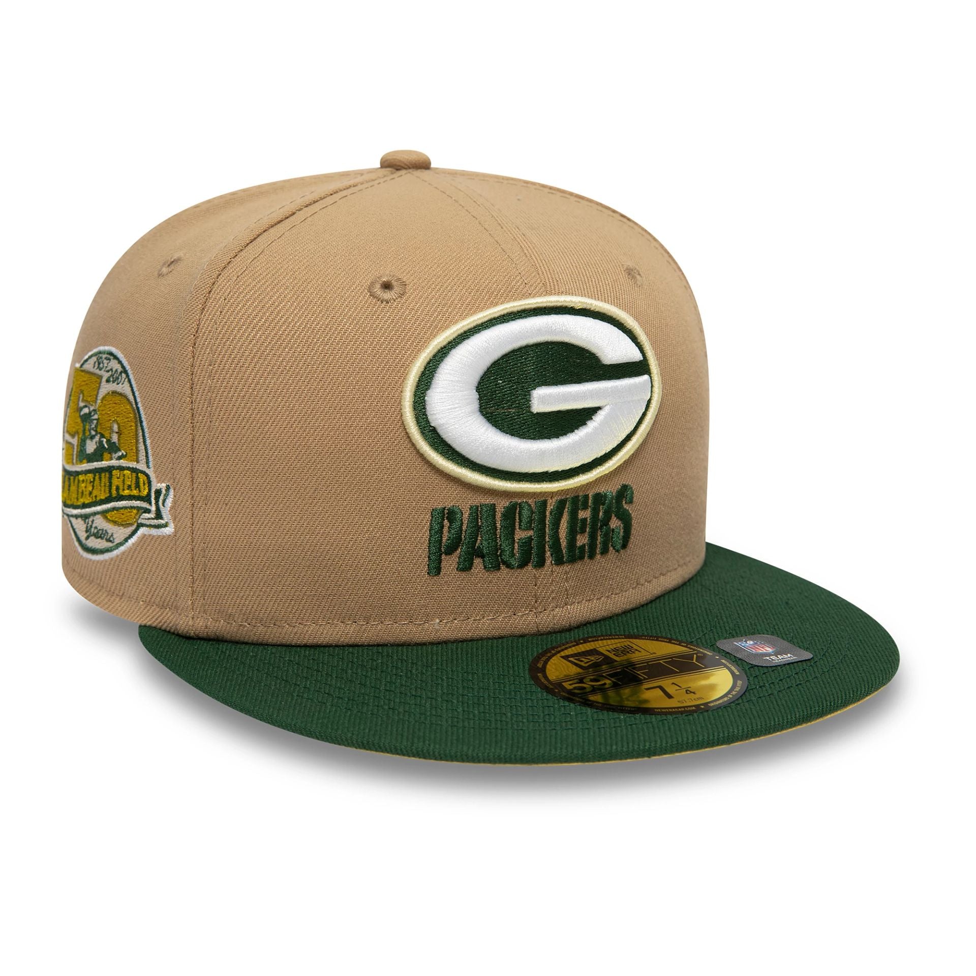 This is a Green Bay Packers NFL City Parade Dark Beige 59FIFTY Fitted Cap 1