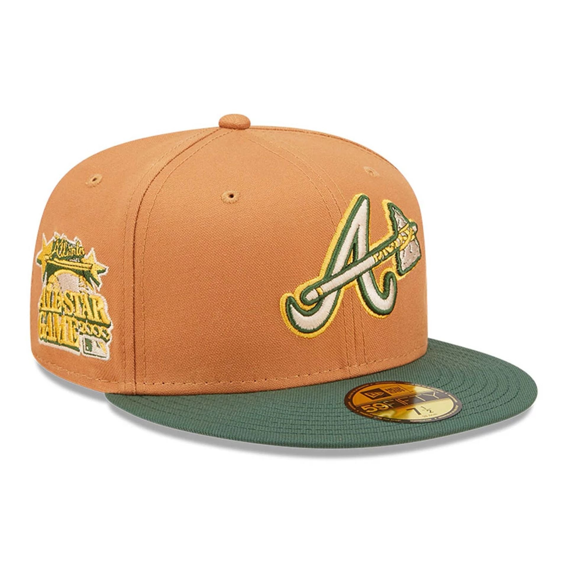 This is a Atlanta Braves MLB All On Side Light Brown 59FIFTY Fitted Cap 1