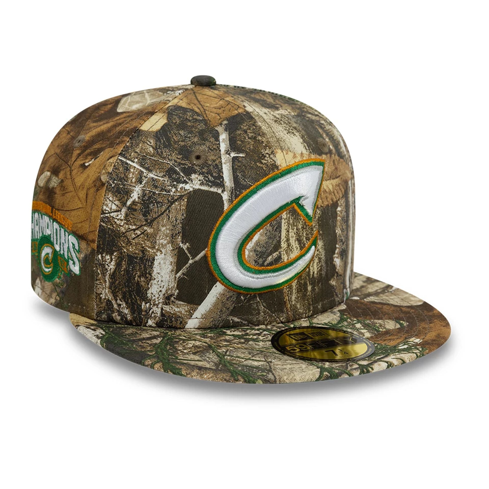 This is a Columbus Clippers Real Tree All Over Print Khaki 59FIFTY Fitted Cap 1