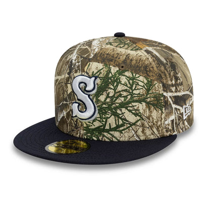 This is a Syracuse Mets Real Tree All Over Print Khaki 59FIFTY Fitted Cap 2