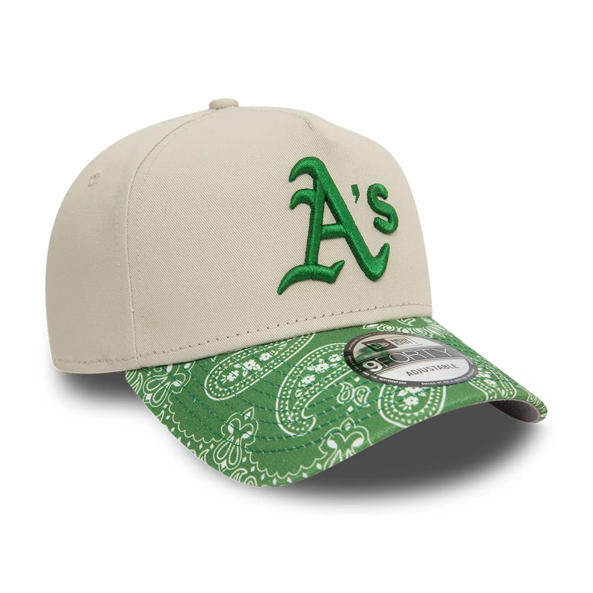 This is a Oakland Athletics Pastel Paisley Light Beige 9FORTY A-Frame Adjustable Cap 6