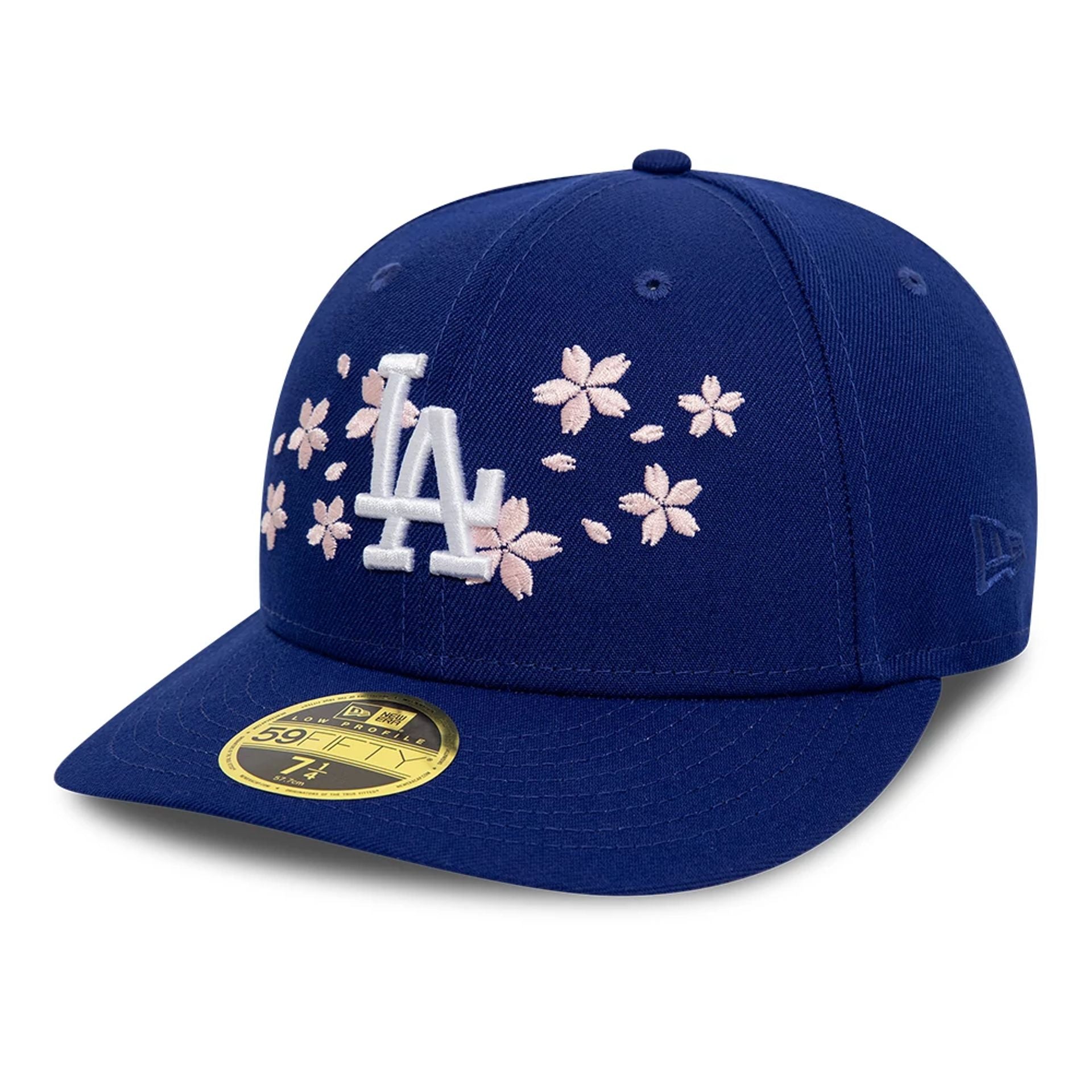 This is a LA Dodgers Cherry Blossom Dark Blue Low Profile 59FIFTY Fitted Cap 1