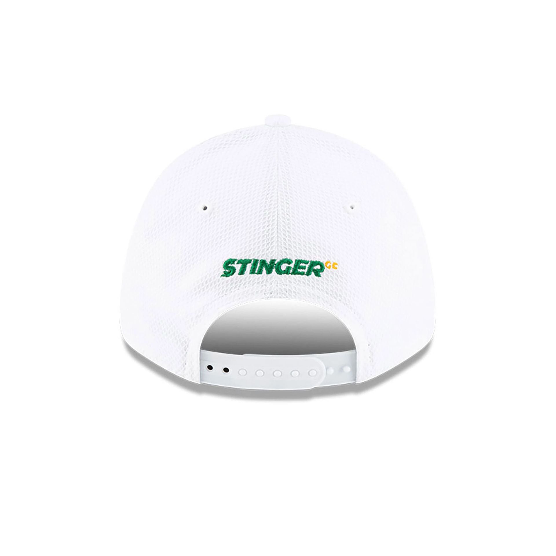 This is a Stinger LIV Golf White 9FORTY Stretch Snap Adjustable Cap 5