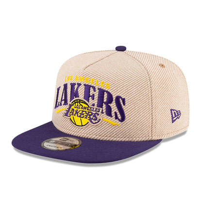 This is a LA Lakers NBA Terry Heather Tan 9FIFTY A-Frame Snapback Adjustable Cap 1