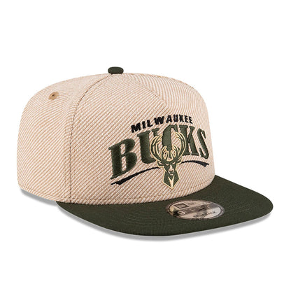 This is a Milwaukee Bucks NBA Terry Heather Tan 9FIFTY A-Frame Snapback Adjustable Cap 3