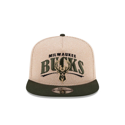 This is a Milwaukee Bucks NBA Terry Heather Tan 9FIFTY A-Frame Snapback Adjustable Cap 4