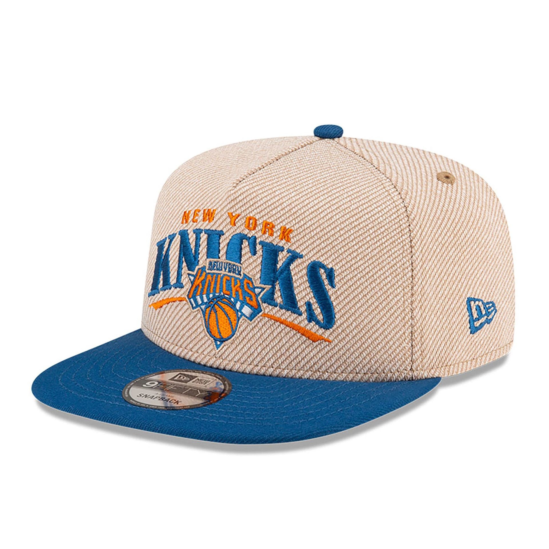 This is a New York Knicks NBA Terry Heather Tan 9FIFTY A-Frame Snapback Adjustable Cap 1