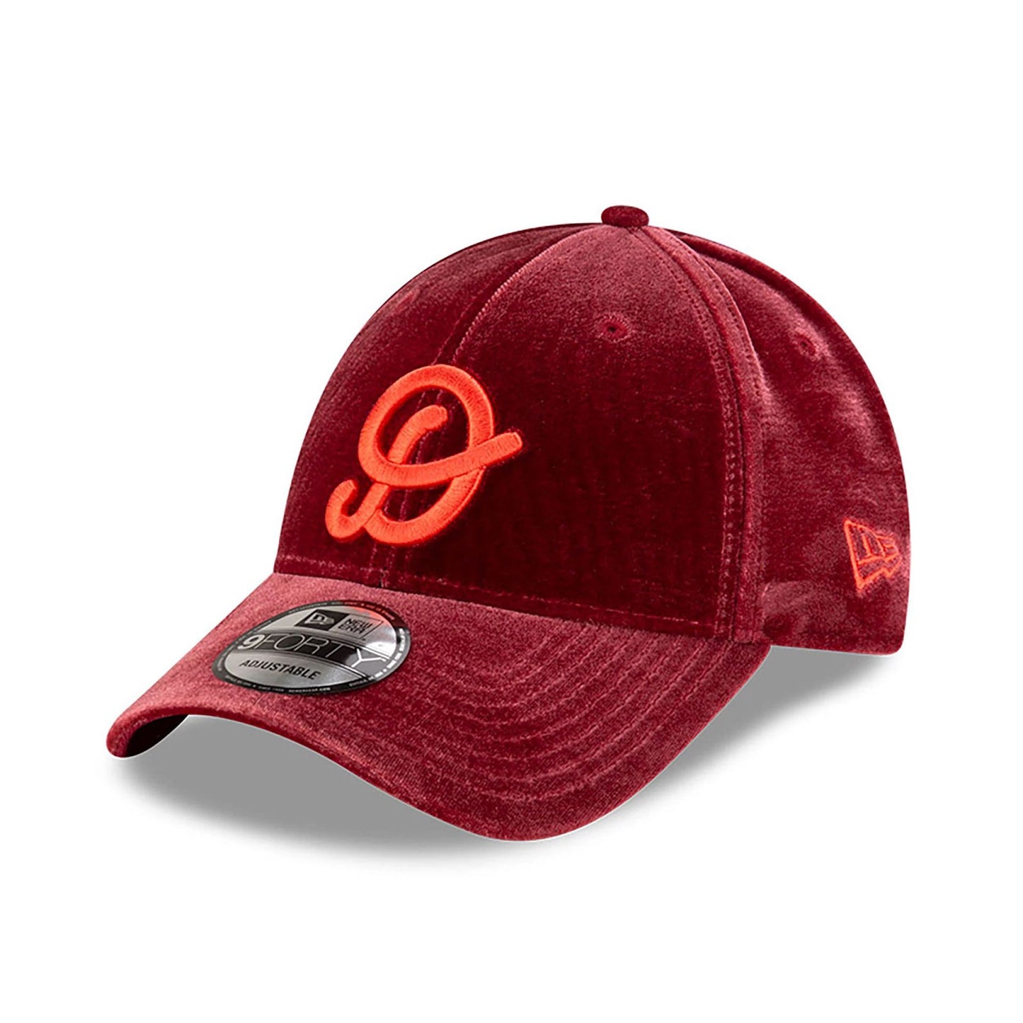 This is a New Era x Tony Delfino Velvet Dark Red 9FORTY Adjustable Cap 1