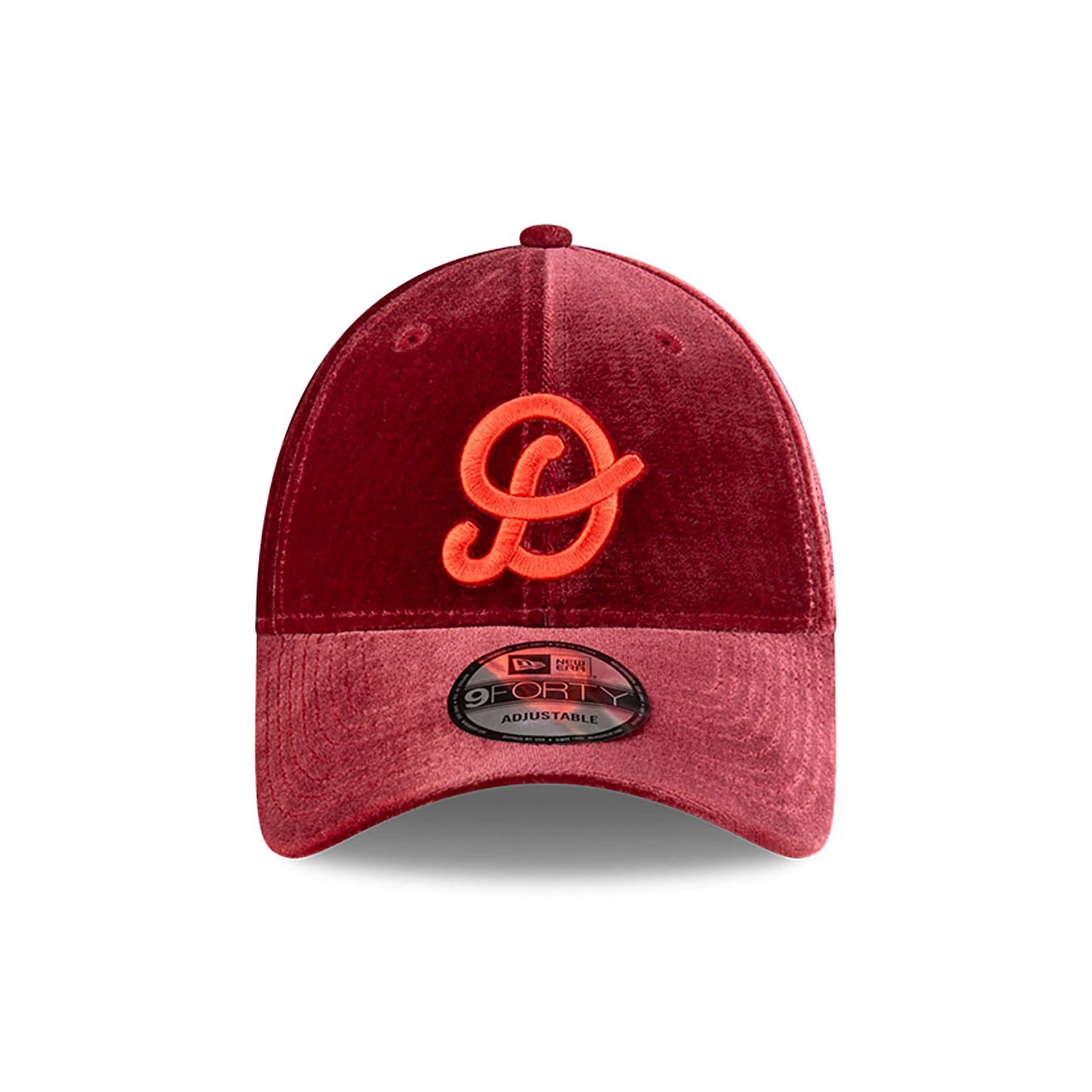 This is a New Era x Tony Delfino Velvet Dark Red 9FORTY Adjustable Cap 2