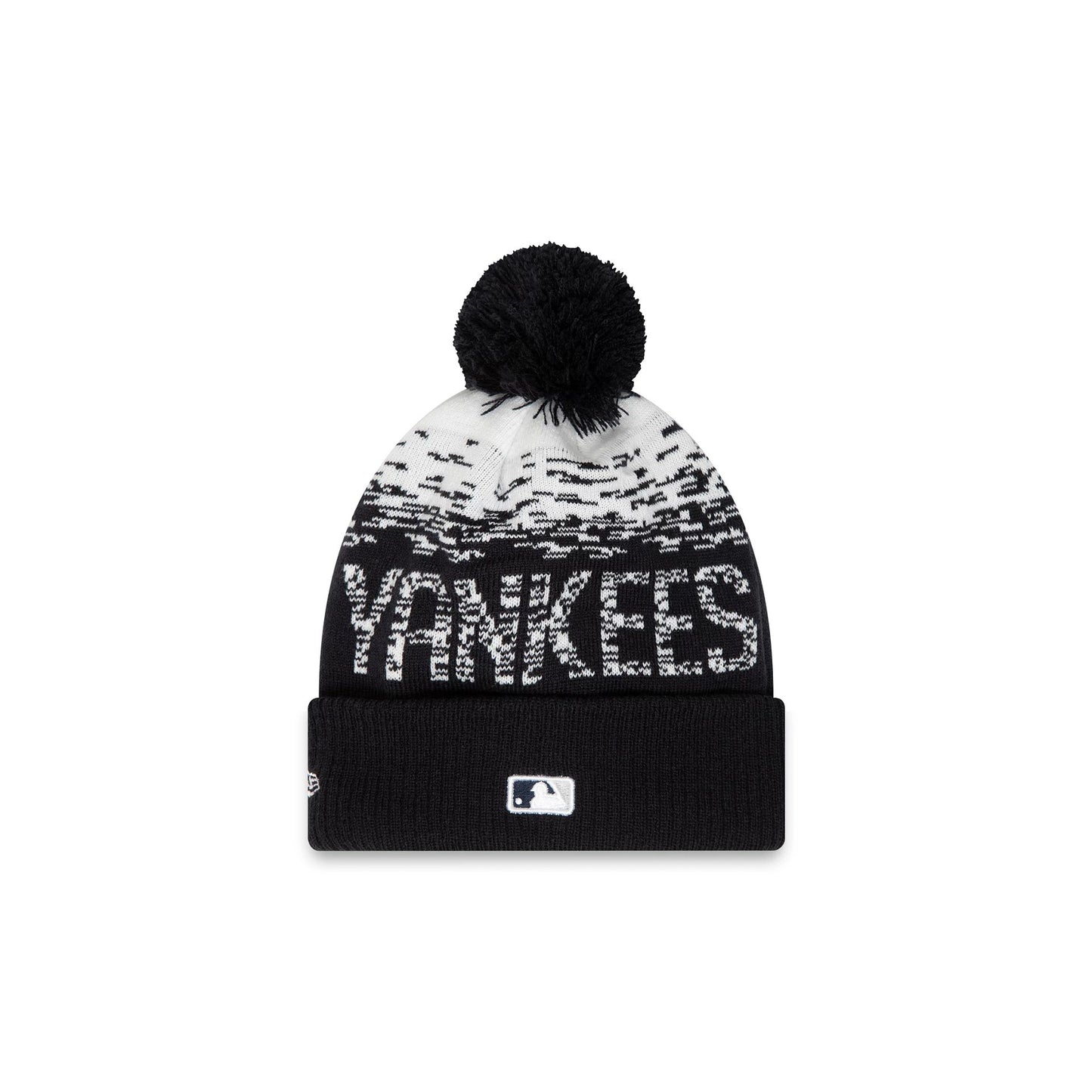 This is a New York Yankees Bobble Blue Cuff Beanie Hat 2