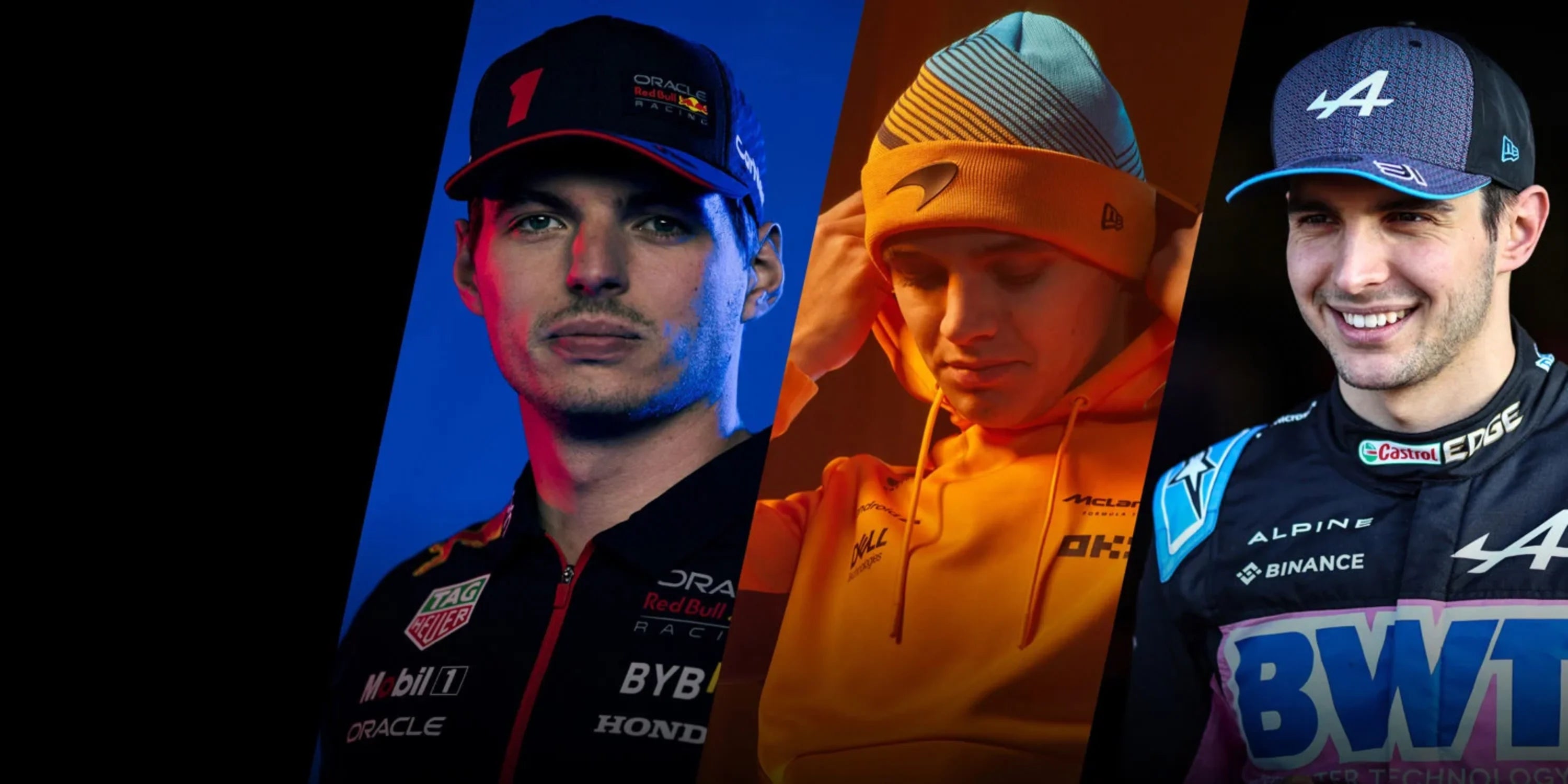  F1 Drivers wearing Red Bull Racing, McLaren and Alpine headwear