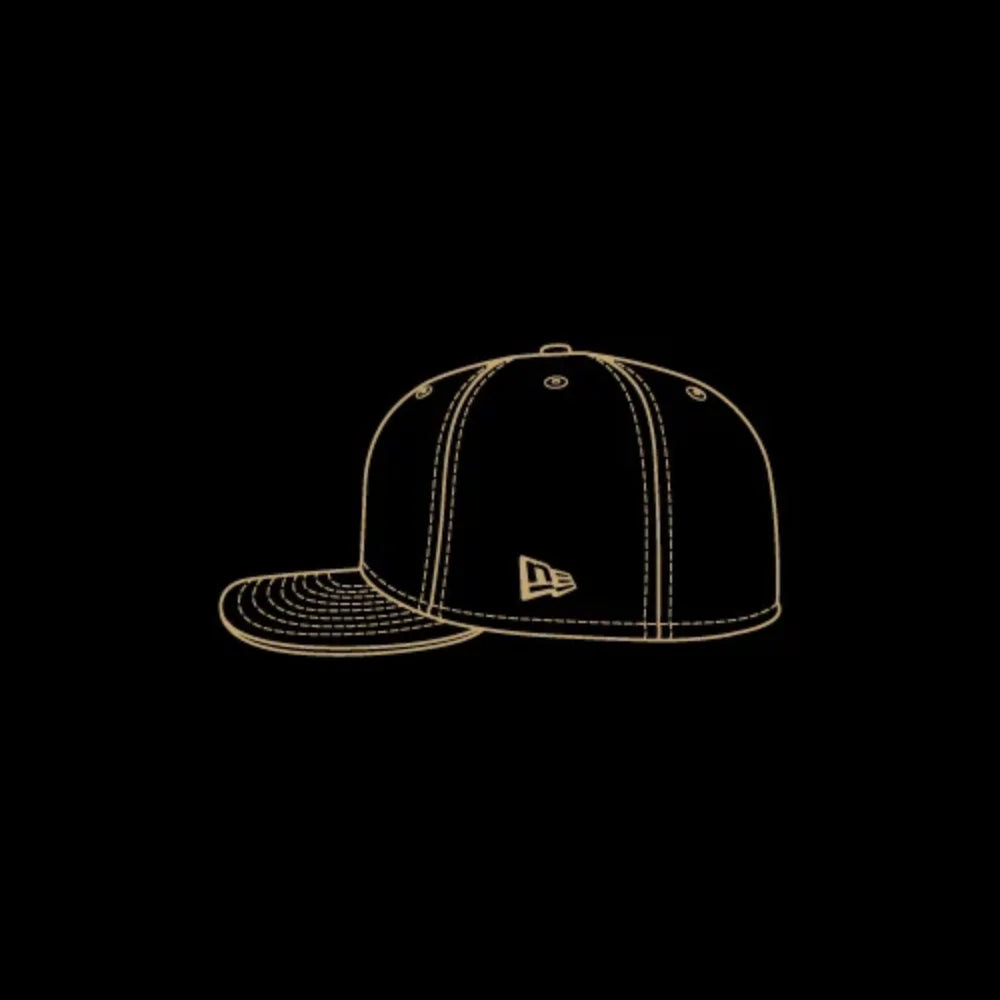 silhouette sketch of the side of a 59fifty cap with the new era logo