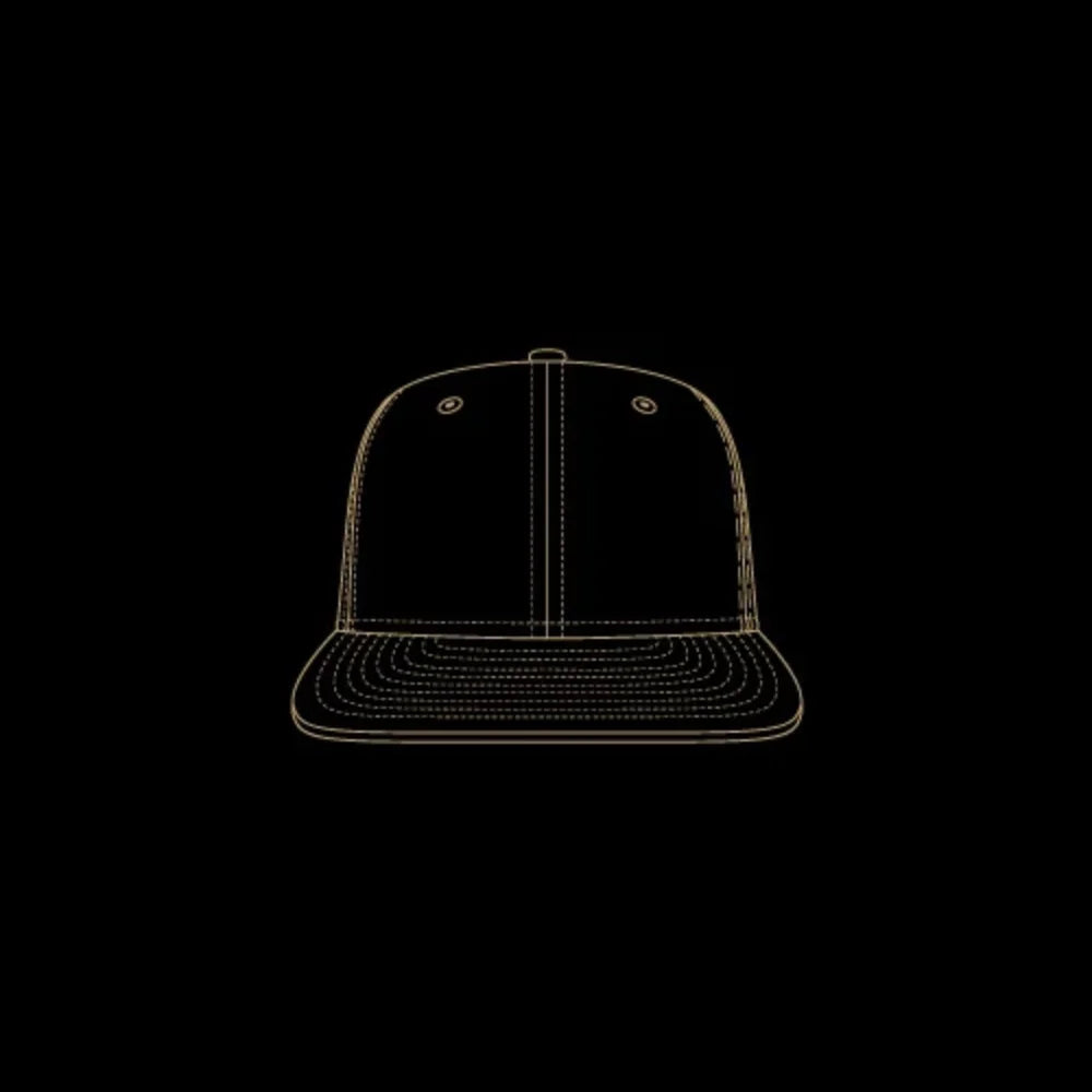 sketch of the front of a 59fifty cap showing a flat visor