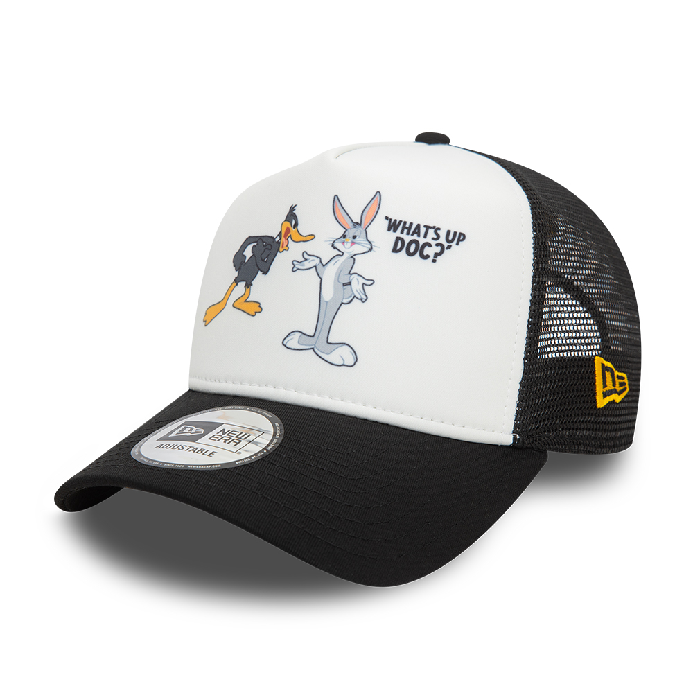 Multi Character Looney Tunes Daffy Duck and Bugs Bunny Black A-Frame Trucker Cap
